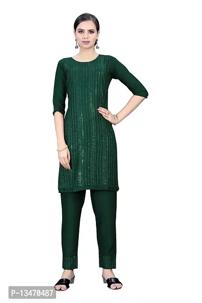 GRANTH IMPEX Designer Festival Rayon Sequence Work Kurti|GREEN|Small-thumb0