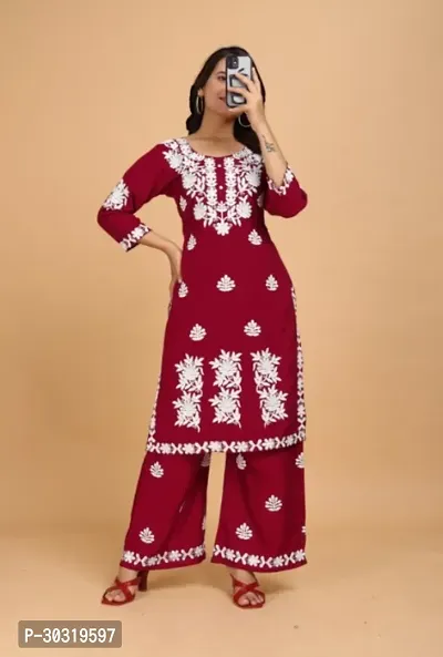 Stylish Maroon Rayon Kurta Bottom Set For Women-thumb0