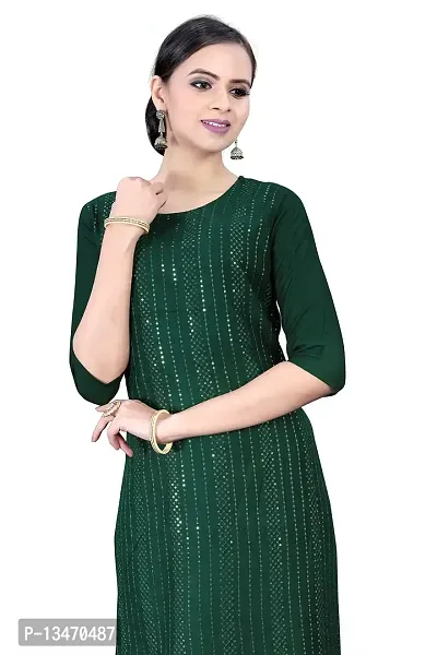 GRANTH IMPEX Designer Festival Rayon Sequence Work Kurti|GREEN|Small-thumb2