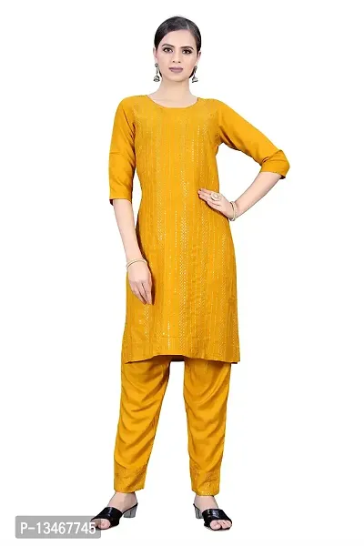 GRANTH IMPEX Designer Festival Rayon Sequence Work Kurti|YELLOW|XXX-Large