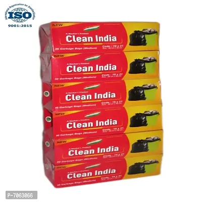 Clean India Black Garbage bag Medium Size combo | Pack of 6 Roll | 180 Bags | 19x21in | compostable | biodegradable | Suitable for Home Kitchen Toilet Office Dustbin-thumb0