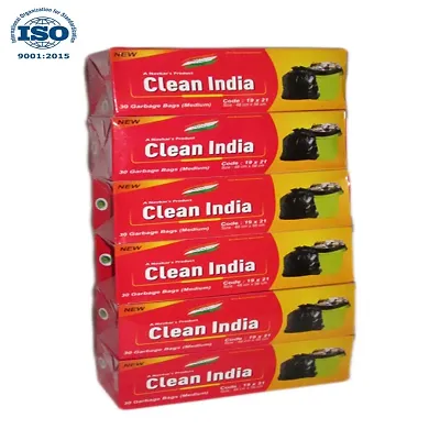 Clean India Black Garbage bag Medium Size combo | Pack of 6 Roll | 180 Bags | 19x21in | compostable | biodegradable | Suitable for Home Kitchen Toilet Office Dustbin