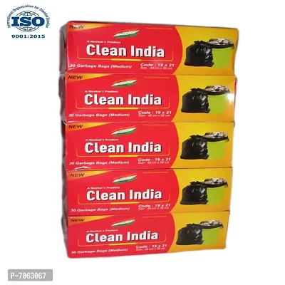 Clean India Black Garbage bag Medium Size combo | Pack of 5 Roll | 150 Bags | 19x21in | compostable | biodegradable | Suitable for Home Kitchen Toilet Office Dustbin-thumb0
