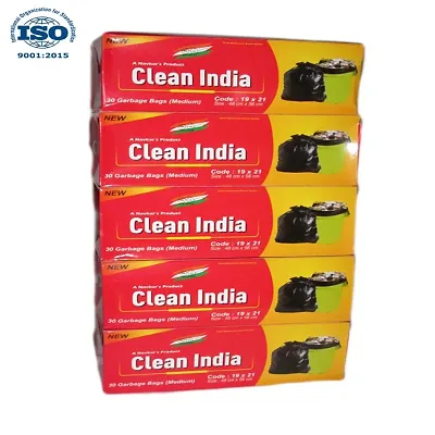 Clean India Black Garbage bag Medium Size combo | Pack of 5 Roll | 150 Bags | 19x21in | compostable | biodegradable | Suitable for Home Kitchen Toilet Office Dustbin
