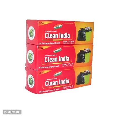 Clean India Black Garbage Bag Small | Pack of 3 Roll | (90 Bags) Size ( 17x19in) | Suitable for Home | Kitchen | Toilet | Office | Dustbin-thumb0