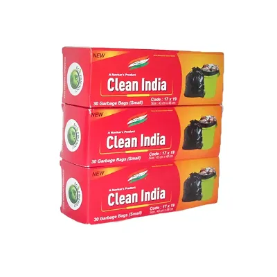 Clean India Black Garbage Bag Small | Pack of 3 Roll | (90 Bags) Size ( 17x19in) | Suitable for Home | Kitchen | Toilet | Office | Dustbin