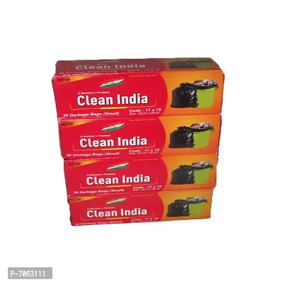 Clean India Black Garbage Bag Small | Pack of 4 Roll | (120 Bags) Size ( 17x19in) | Suitable for Home | Kitchen | Toilet | Office | Dustbin-thumb0