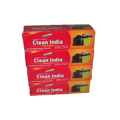 Clean India Black Garbage Bag Small | Pack of 4 Roll | (120 Bags) Size ( 17x19in) | Suitable for Home | Kitchen | Toilet | Office | Dustbin
