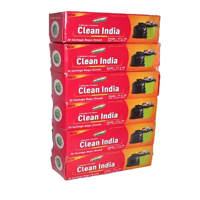 Clean India Black Garbage Bag Small | Pack of 6 Roll | (180 Bags) Size ( 17x19in) | Suitable for Home | Kitchen | Toilet | Office | Dustbin
