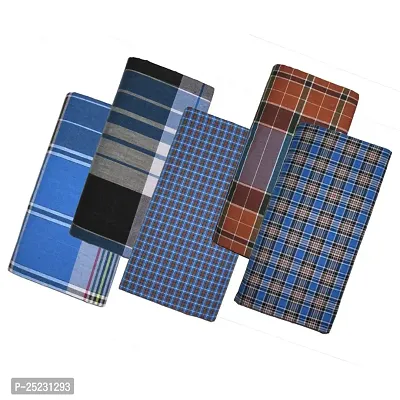 Peerless Mens Lungi combo pack of 5 / Blue Checkered / 2 Meters / Stitched-thumb0