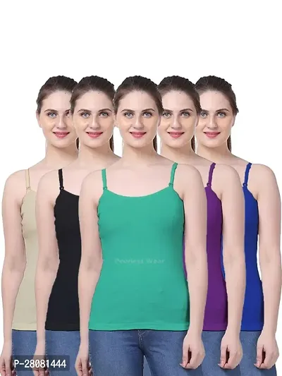 Womens Camisole Slip Cotton Multicolor Pack of 5 Adjustable Slip with Elastic