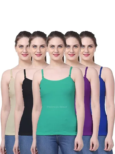 Womens Camisole Slip Cotton Multicolor Pack Of 5 &amp; 6 Adjustable Slip With Elastic