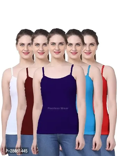 Womens Camisole Slip Cotton Multicolor Pack of 5 Adjustable Slip with Elastic