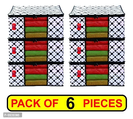 Design 6 Piece Non Woven Fabric Saree Cover/Clothes Organiser for Wardrobe Set with Transparent Window, Extra Large,(Red  Black)-thumb0