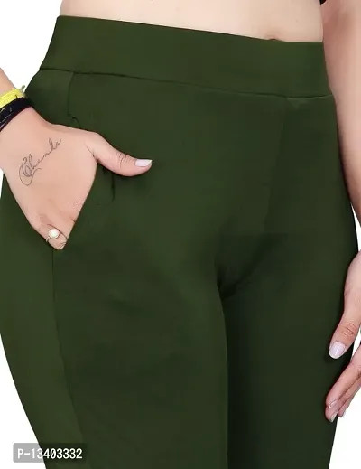ZEEL'S MAHENDI GREEN  Colored ankle Length Stretchable Striped Jeggings  LOOSER  for Girls Women (MAHENDI GREEN )-thumb3