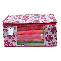 Flower Design 6 Piece Non Woven Fabric Saree Cover Set with Transparent Window, Extra Large, Pink-thumb3