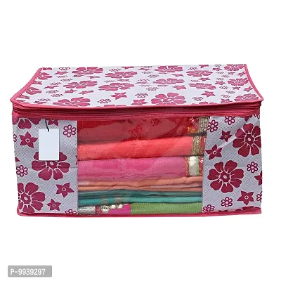 Flower Design 6 Piece Non Woven Fabric Saree Cover Set with Transparent Window, Extra Large, Pink-thumb4