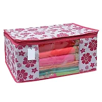 Flower Design 6 Piece Non Woven Fabric Saree Cover Set with Transparent Window, Extra Large, Pink-thumb1