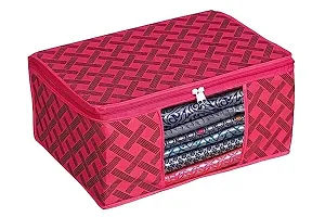 6 Piece Non Woven Fabric Saree Cover/Clothes Organizer for Wardrobe Set with Transparent Window, Extra Large,(Red and Black)-thumb3