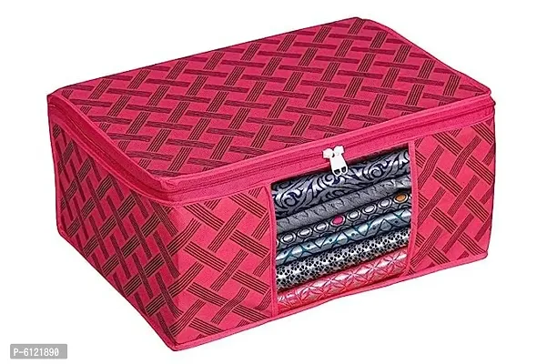 6 Piece Non Woven Fabric Saree Cover/Clothes Organizer for Wardrobe Set with Transparent Window, Extra Large,(Red and Black)-thumb4