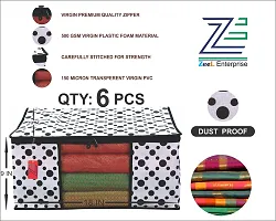 Design 6 Piece Non Woven Fabric Saree Cover/Clothes Organiser for Wardrobe Set with Transparent Window, Extra Large,(Red  Black)-thumb3