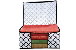 Design 6 Piece Non Woven Fabric Saree Cover/Clothes Organiser for Wardrobe Set with Transparent Window, Extra Large,(Red  Black)-thumb1