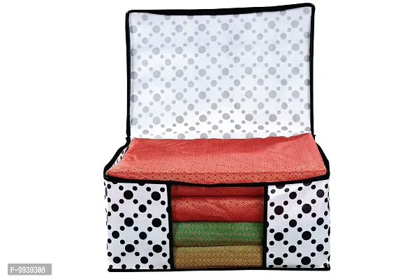 Design 6 Piece Non Woven Fabric Saree Cover/Clothes Organiser for Wardrobe Set with Transparent Window, Extra Large,(Red  Black)-thumb2