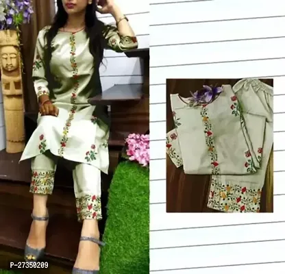 Stylish Green Rayon Embroidered Straight Kurti With Pant For Women-thumb0