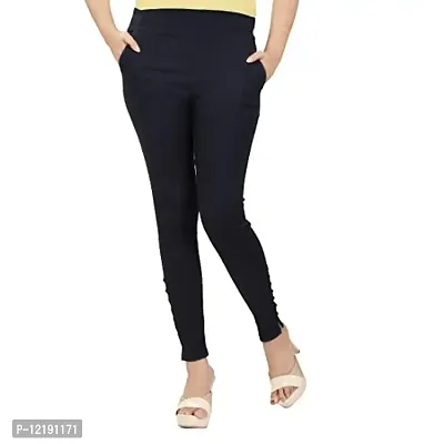 SOUNIK FASHION SDS Cotton Lycra Blend Women Secret Pants Navy Blue Casual Trouser with 2 Pockets (Cotton Lycra Blend, Large)-thumb0
