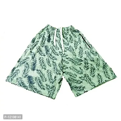 SDS Fashion Mens Soft Cotton Green Printed Shorts with 2 Pockets, Left Pocket with Chain, Elastic Waist Half Pants (X-Large)