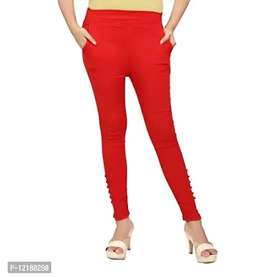 SOUNIK FASHION SDS Cotton Lycra Blend Women Secret Pants Red Casual Trouser with 2 Pockets (Cotton Lycra, Large)-thumb0