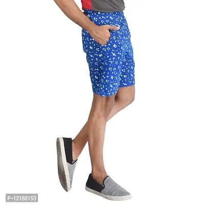 SDS Fashion Mens Soft Cotton Royal Blue Printed Shorts with 2 Pockets, Left Pocket with Chain, Elastic Waist Half Pants-thumb4