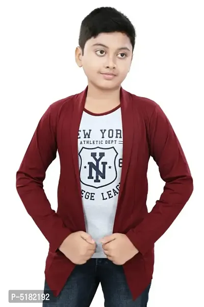 Boy's Full Sleeve Cotton white Printed T-Shirt with Black Jacket Shrug Look Smart and Comfortable for any Casual and Festive Purpose-thumb0