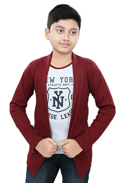 Boy's Cotton Printed T-Shirt with Solid Jacket Shrug