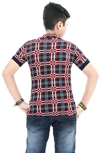 Boys Half Sleeve Cotton white Printed T-Shirt with Red checked Jacket Shrug Looks Smart and Comfortable for Any Casual and Festive Purpose-thumb1