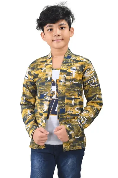 Boy's Cotton Printed T-Shirt with Printed Jacket Shrug
