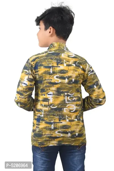 Boy's Full Sleeve Cotton white Printed T-Shirt with yellow Jacket-thumb2