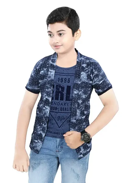 Boy's Cotton Printed T-Shirt with Jacket Shrug