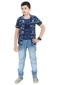 SDS Fashion Boy's half Sleeve Cotton printed Round Neck T-Shirt with blue printed Jacket Shrug-thumb3