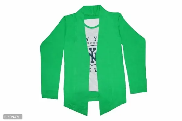 SDS Fashion Boy's Full Sleeve Cotton White Printed T-Shirt with Green Jacket Shrug