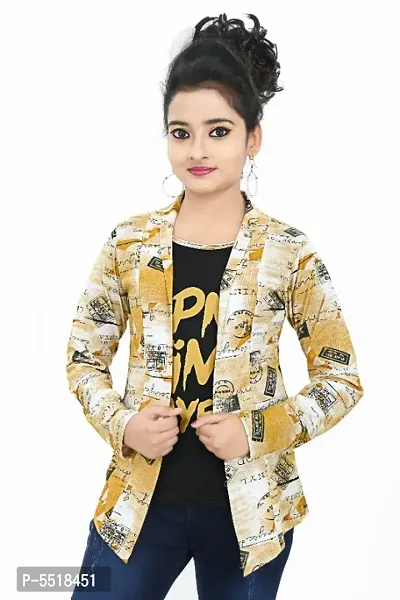 Girl's Full Sleeve Cotton Black apna time aayega Printed T-Shirt with printed Jacket Shrug-thumb0