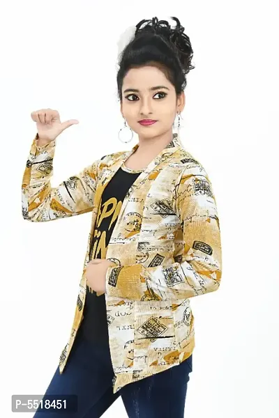 Girl's Full Sleeve Cotton Black apna time aayega Printed T-Shirt with printed Jacket Shrug-thumb2
