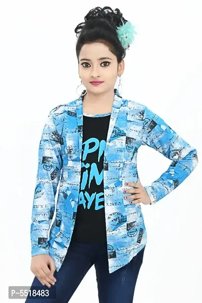 Girl's Full Sleeve Cotton Black apna time aayega Printed T-Shirt with printed Jacket Shrug-thumb0