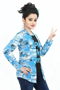 Girl's Full Sleeve Cotton Black apna time aayega Printed T-Shirt with printed Jacket Shrug-thumb1