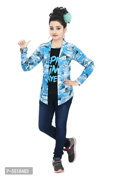 Girl's Full Sleeve Cotton Black apna time aayega Printed T-Shirt with printed Jacket Shrug-thumb3