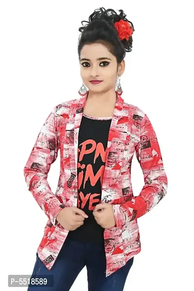Girl's Full Sleeve Cotton Black apna time aayega Printed T-Shirt with printed Jacket Shrug