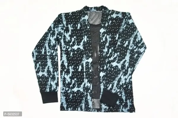 Boy's Full Sleeve Cotton Grey Printed T-Shirt with attached Printed Jacket Shrug and Black Ribs-thumb0