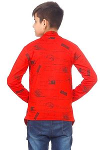Boys Full Sleeve Cotton round neck Black Printed T-Shirt with attached Red printed Jacket Shrug-thumb2