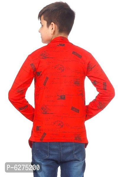 Boys Full Sleeve Cotton round neck Black Printed T-Shirt with attached Red printed Jacket Shrug-thumb3