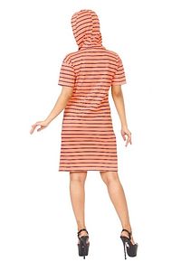 Women cotton peach striped hooded regular fit dress for dailywear, casual, office wear-thumb3